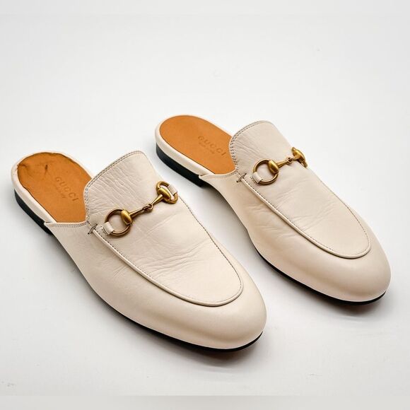 Gucci Princetown Mules Horsebit Mystic White Leather SlipOn Loafers EU37.5 US7.5 - Picture 1 of 11